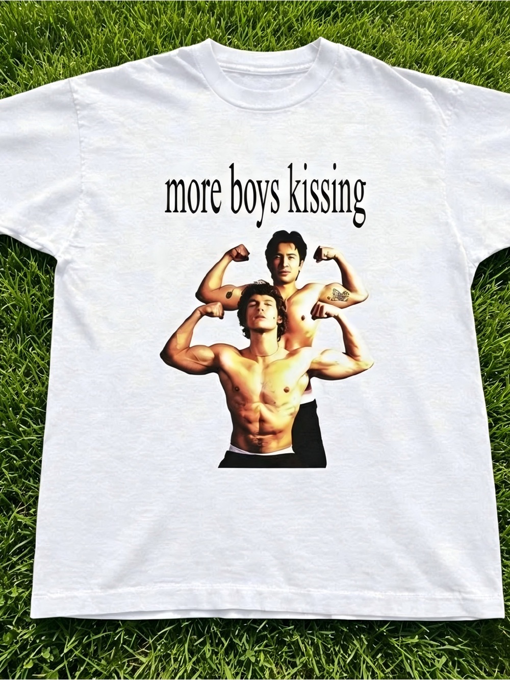 More Boys Kissing white graphic Women Men T-shirt unisex